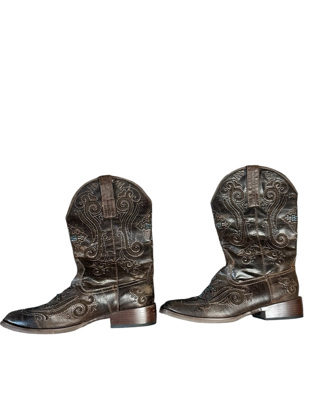 Roper Brown Embroidered Leather Western Boots 7.5 - Picture 3 of 7